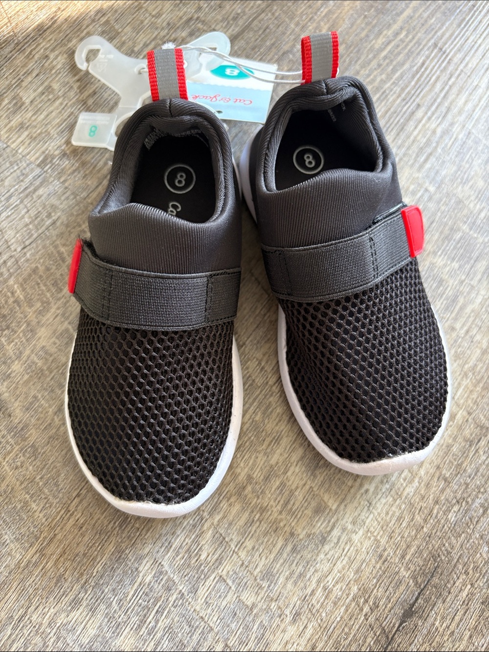 Cat & Jack Kids Gray Slip-On Sneakers with Red Pull Tabs